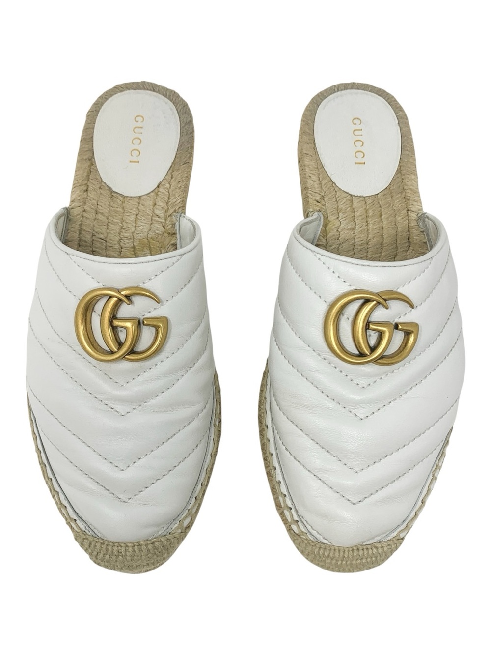 Gucci GG Marmont White Quilted Leather Espadrille Mules EU 37